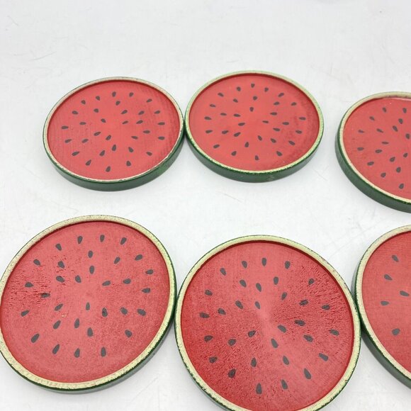 Vtg Watermelon Napkin Rings & Coasters Set 8 Each Summer Picnic Party Farrmhouse - Picture 2 of 9